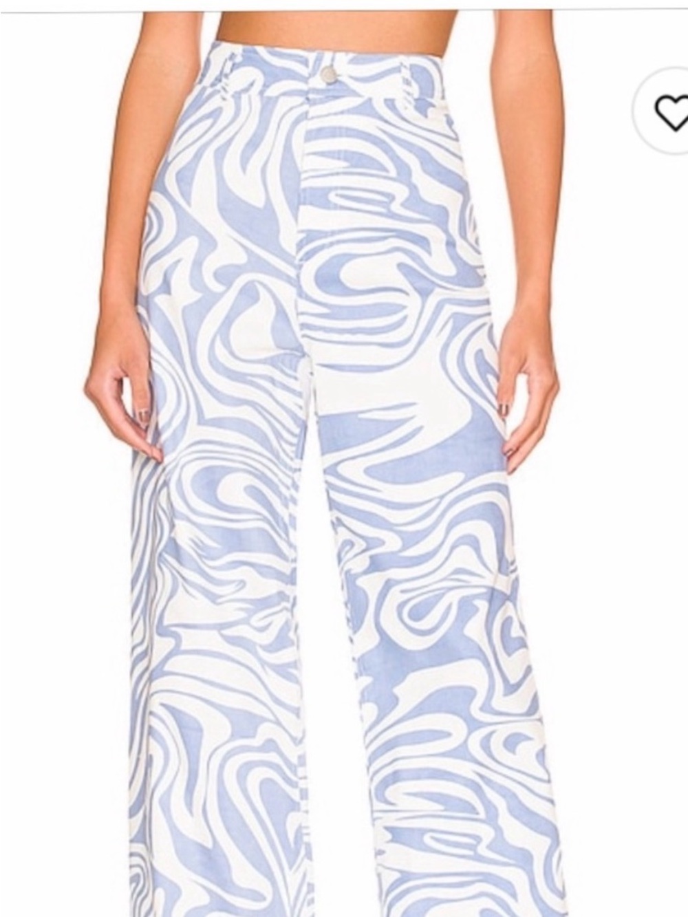 High-Rise Wide-Leg Swirl Print Pants in Light Blue & White